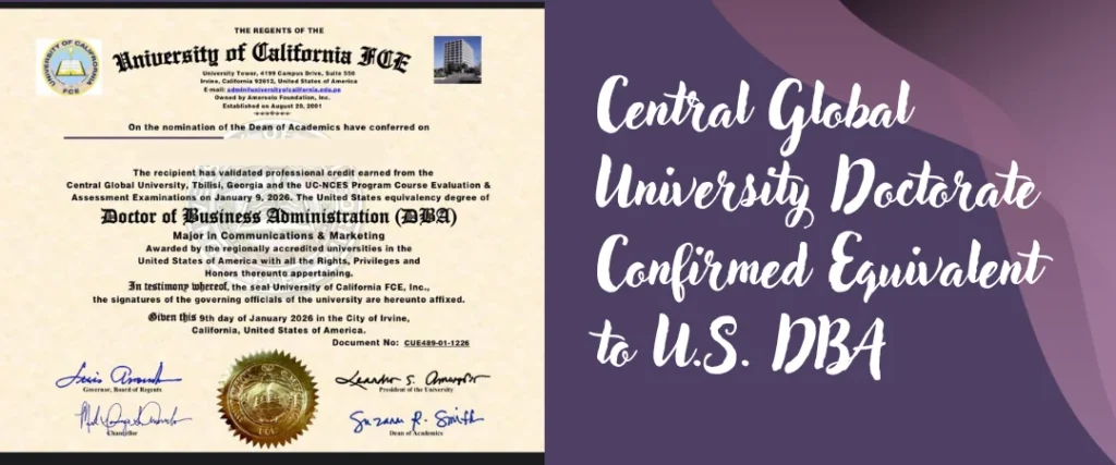 CGU Doctorate confirmed equivalent to U.S. DBA 