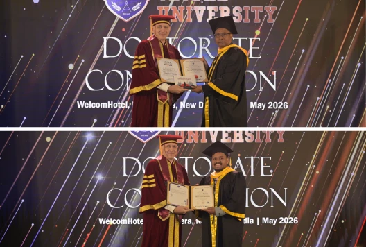 Graduate receiving recognition during Central Global University Convocation ceremony, celebrating educational accomplishment and career readiness.